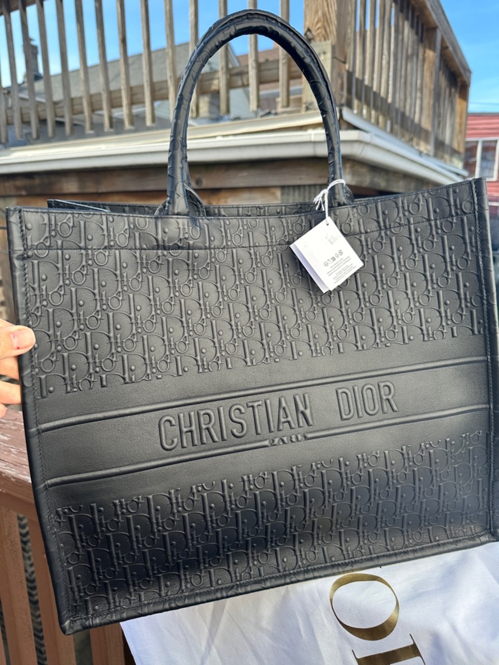Dior Black Embossed Logo book Tote large
